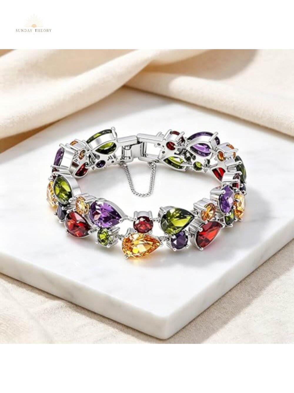 Gemstone Bangle Bracelet Silver Plated Bronze 8 Inch - Picture 4 of 6